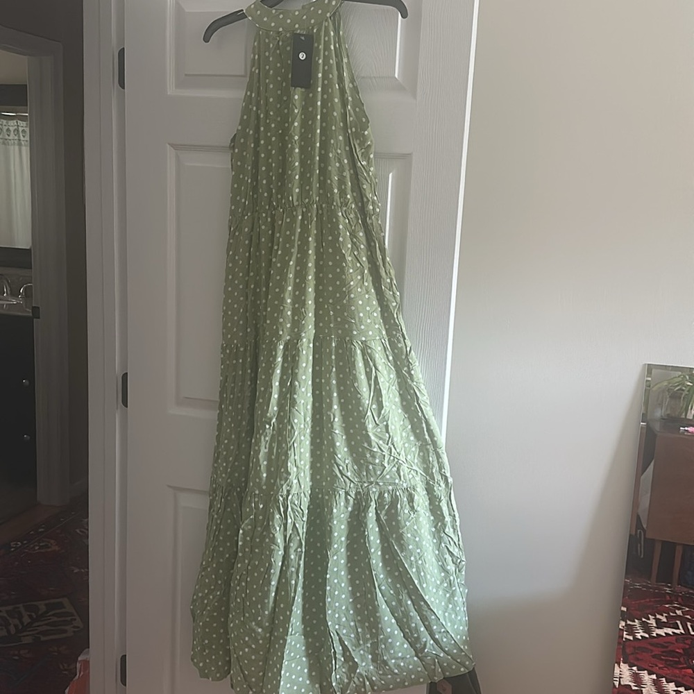 Boho green halter dot belted maxi dress - Picture 7 of 7